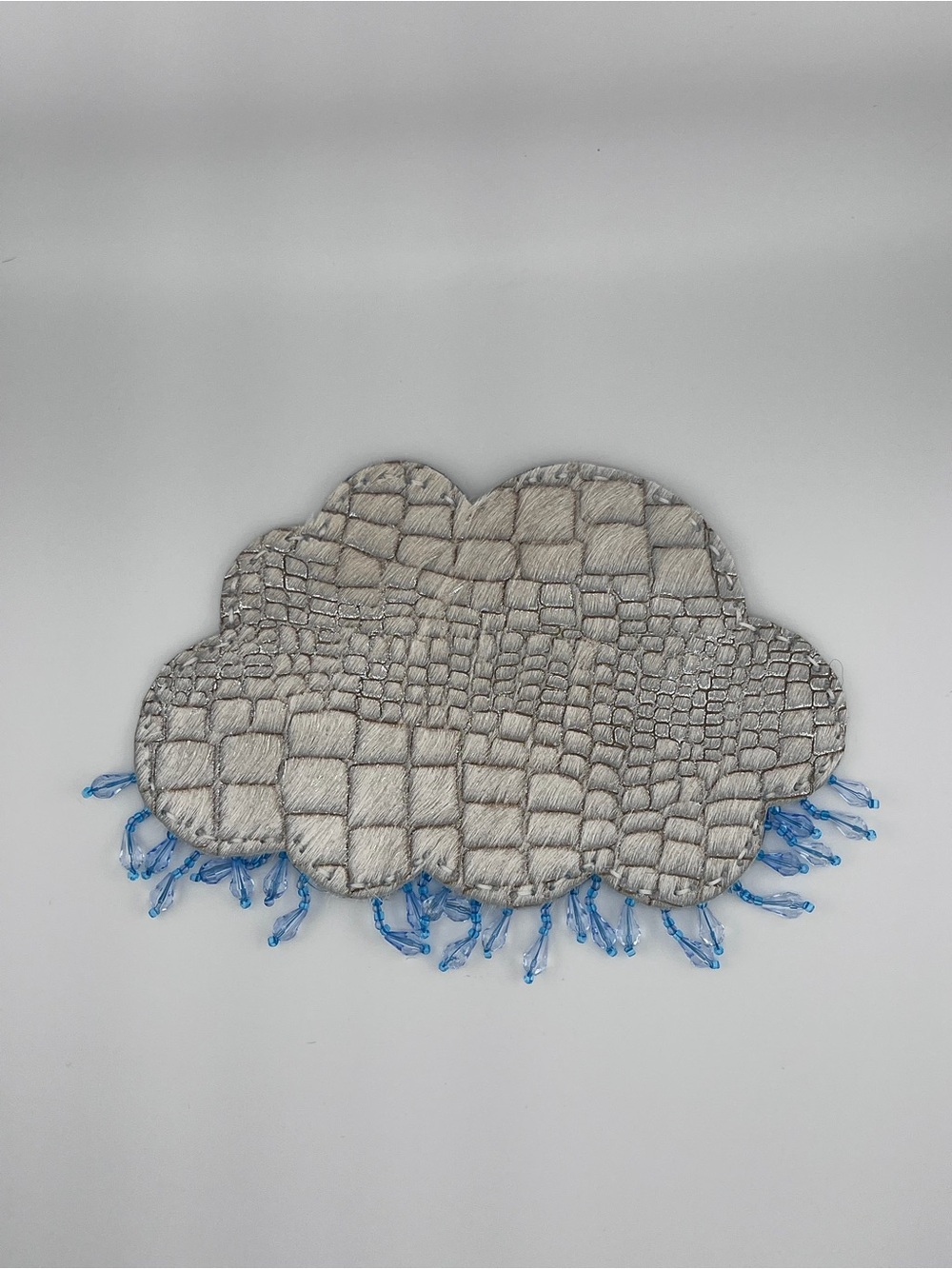 Cloud-shaped Beaded Fringe Wallet - White with Blue & Teal Beads